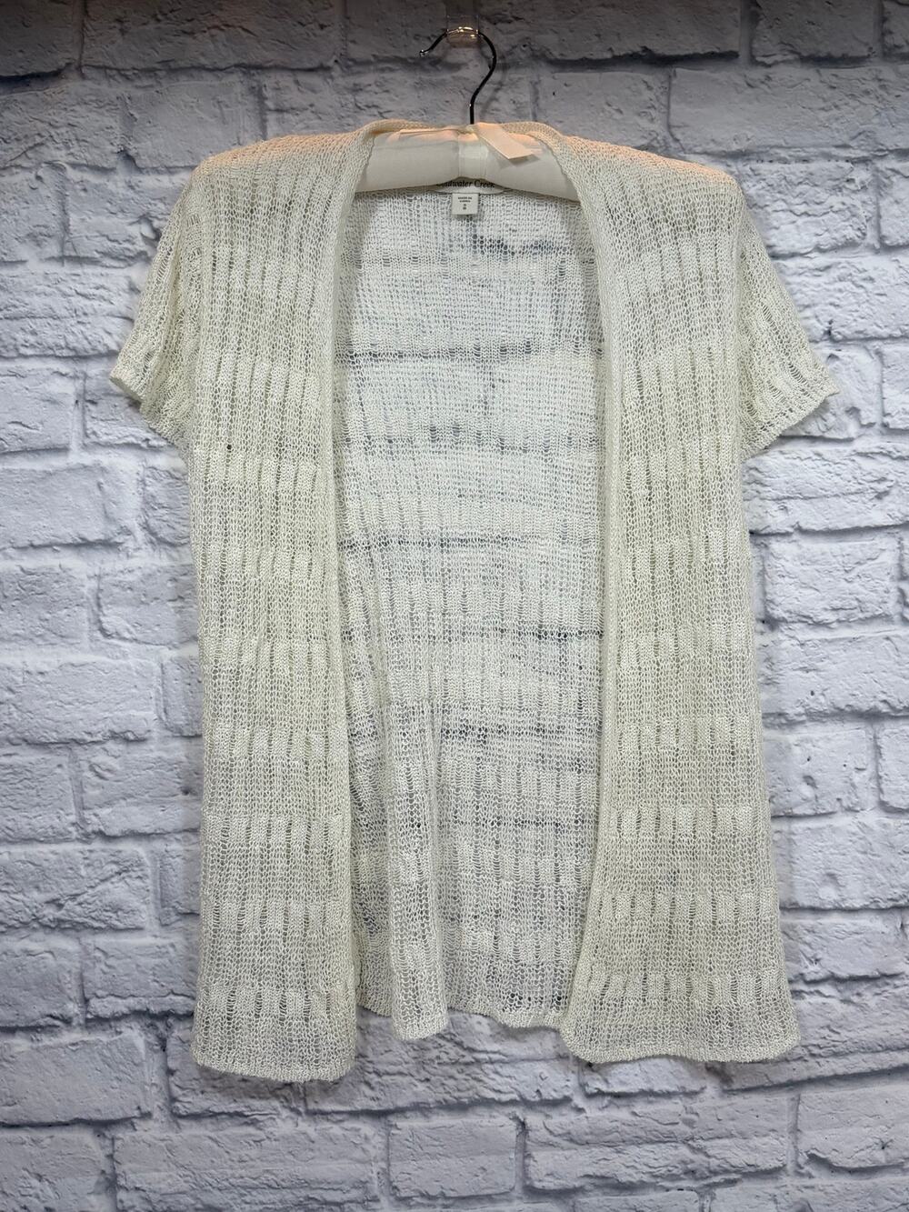 Coldwater Creek Ivory Crochet Sweater Duster Open Knit Cotton Blend Sz 8 A341